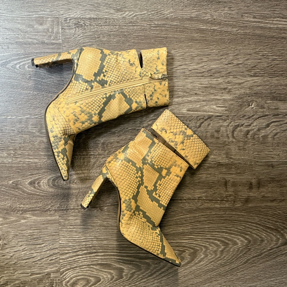 Topshop Yellow Snake Print Heeled Boots